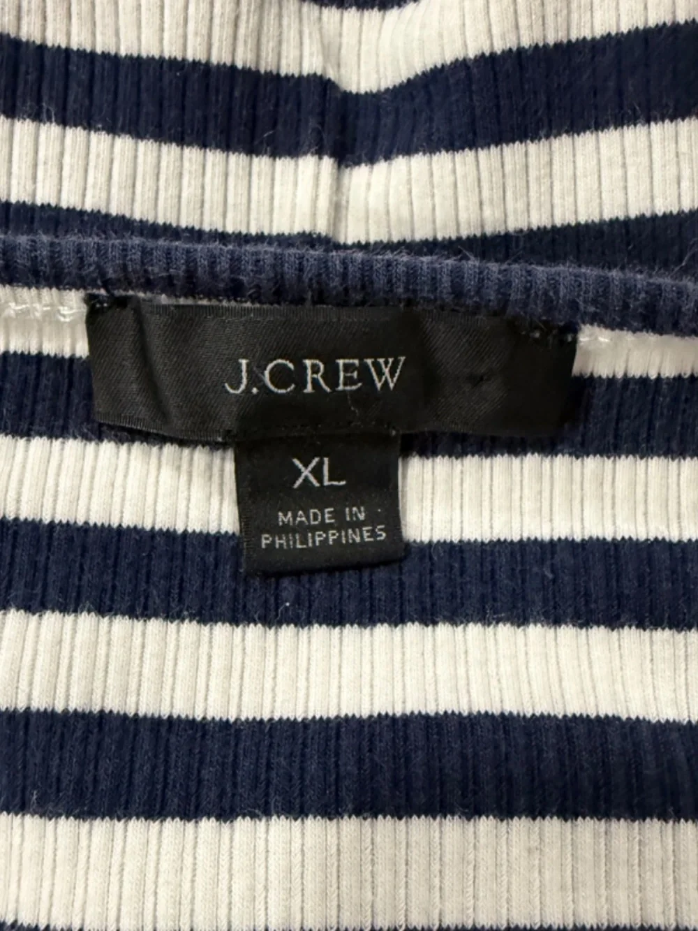 J. Crew Navy and White Stripe Ribbed Stretch Square Neck Top Size Extra Large